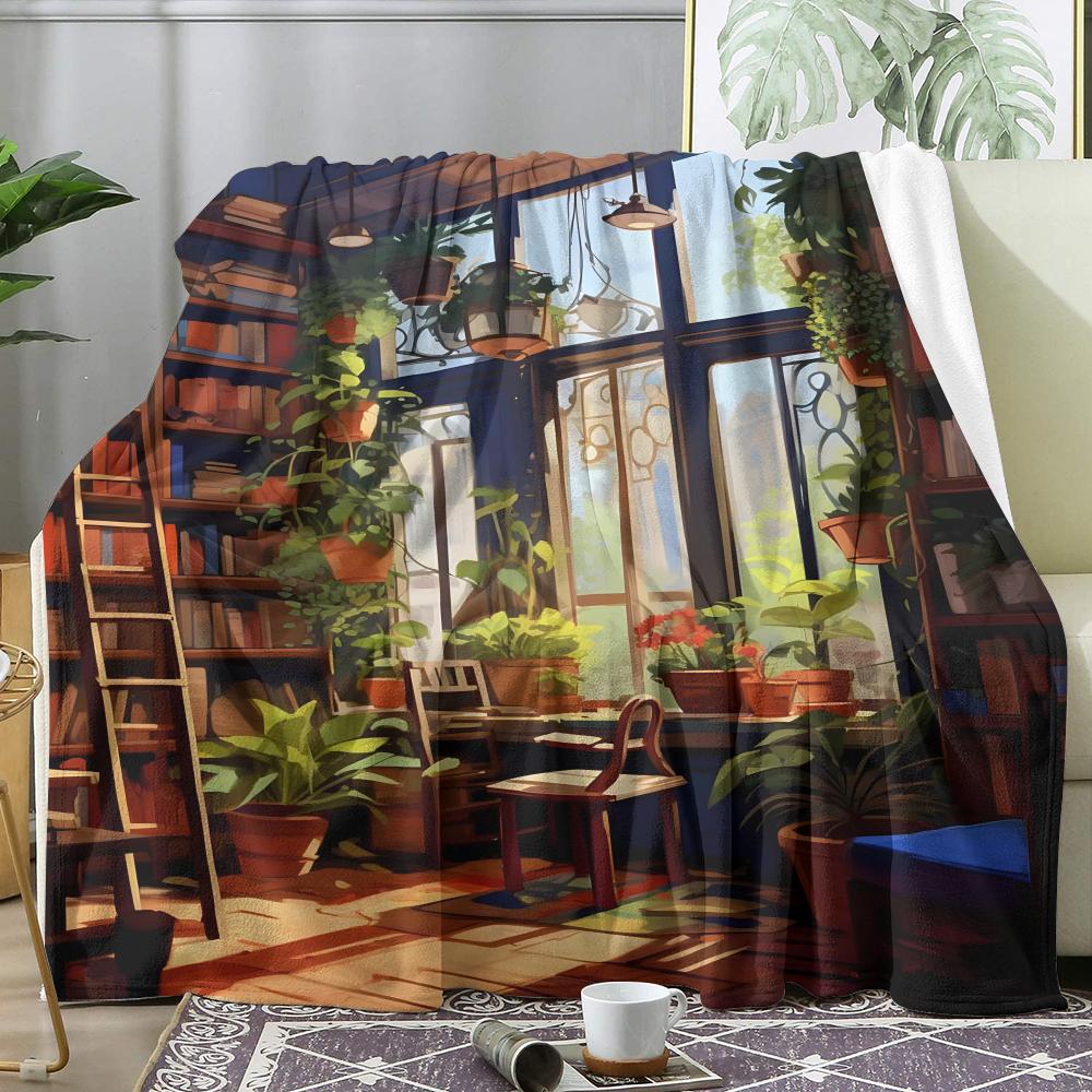 Vintage Book Store Throw Soft Flannel Throw Summer Ac Blanket Lightweight Cool Nap Blanket For Sofa Bed Couch Travel