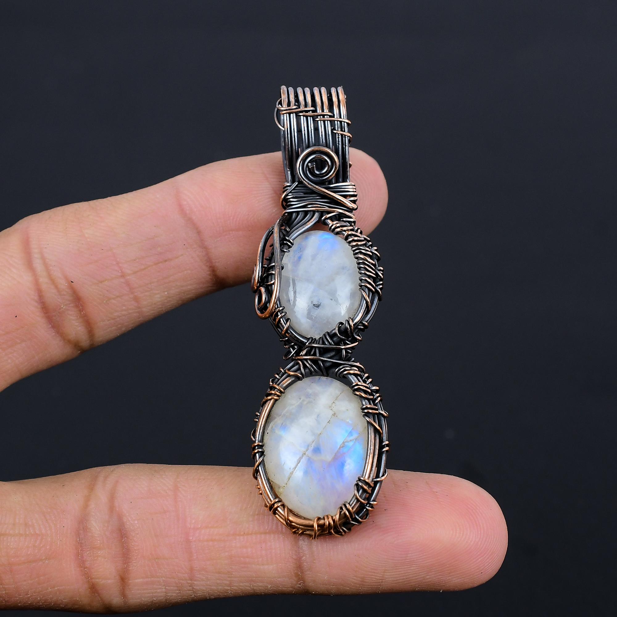 

Кулон из лунного камня, обернутый медной проволокой 999 пробы, кулон из драгоценного камня ручной работы, подарок для мамы, антикварное украшение 2.66 Inches