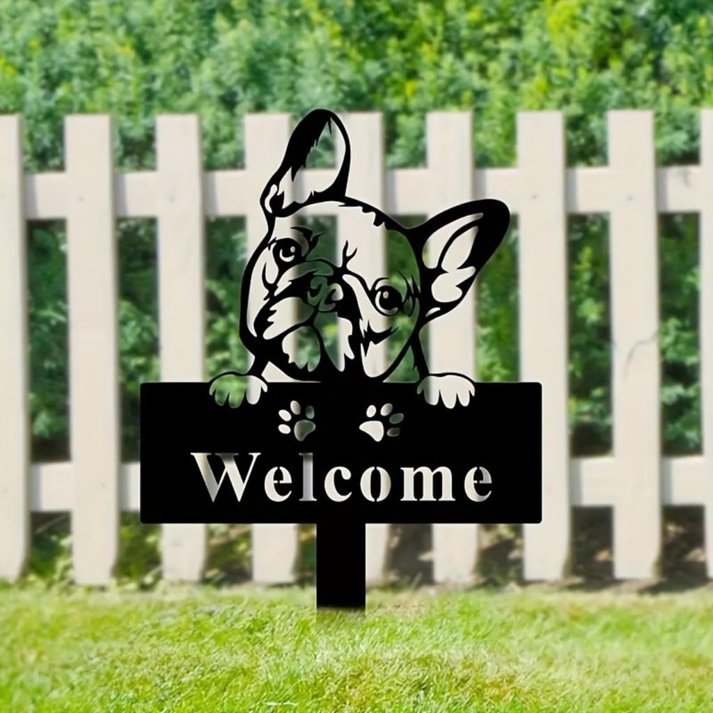Metal French Bulldog Memorial Garden Stake Sign Yard Marker