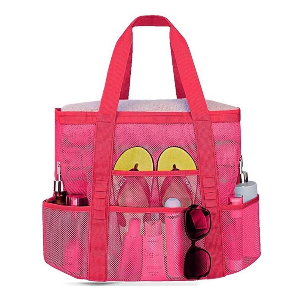Borsa da Spiaggia Multifunzione in Rete Borsa Tote Portatile per Cosmetici con 9 Tasche Borsa da Viaggio per Asciugamano Articoli da Toeletta Organizzatore