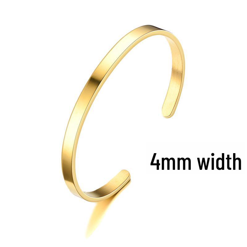 Adjustable C-Shaped Stainless Steel Bracelet with Engraved Text Logo and 6mm Opening for Women