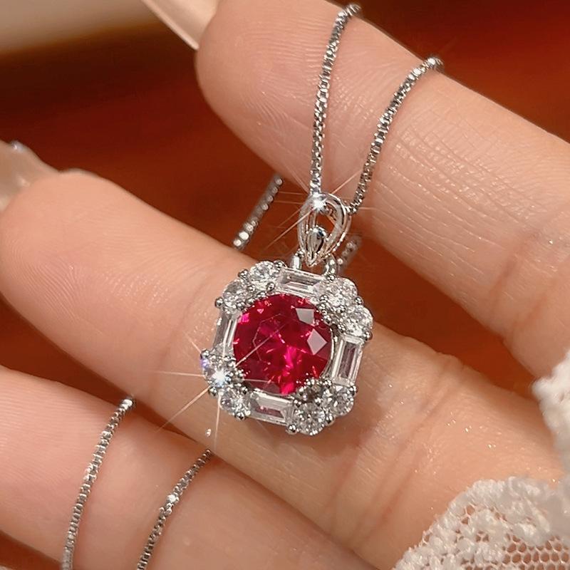 Copper Gold-plated Jewelry Set Earrings Necklace Ring Ruby Niche Simple Fashion Women's