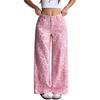 Women's Pink Leopard Print Wide Leg Jeans, Loose Fit