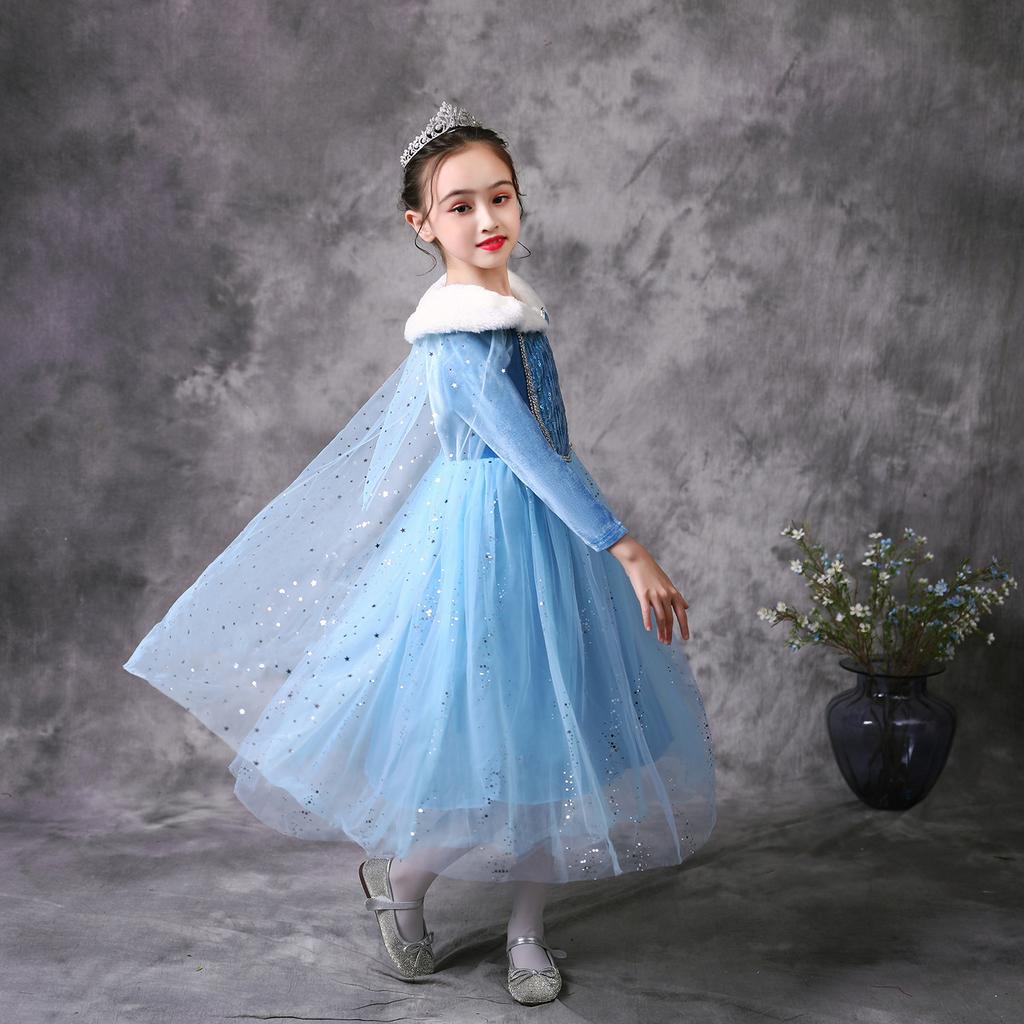 2020 Christmas Autumn Winter Frozen Princess Elsa Dress Girls Long Sleeve Children's Dress Elsa Dress