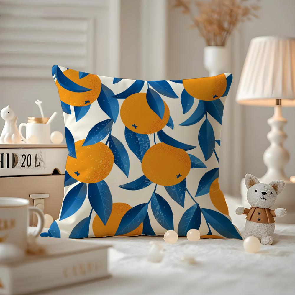 Fruit Print Cushion Cover Anti-dustmite Pillowcase Invisible Zipper Silky Short Plush Sofa Cushion Cover