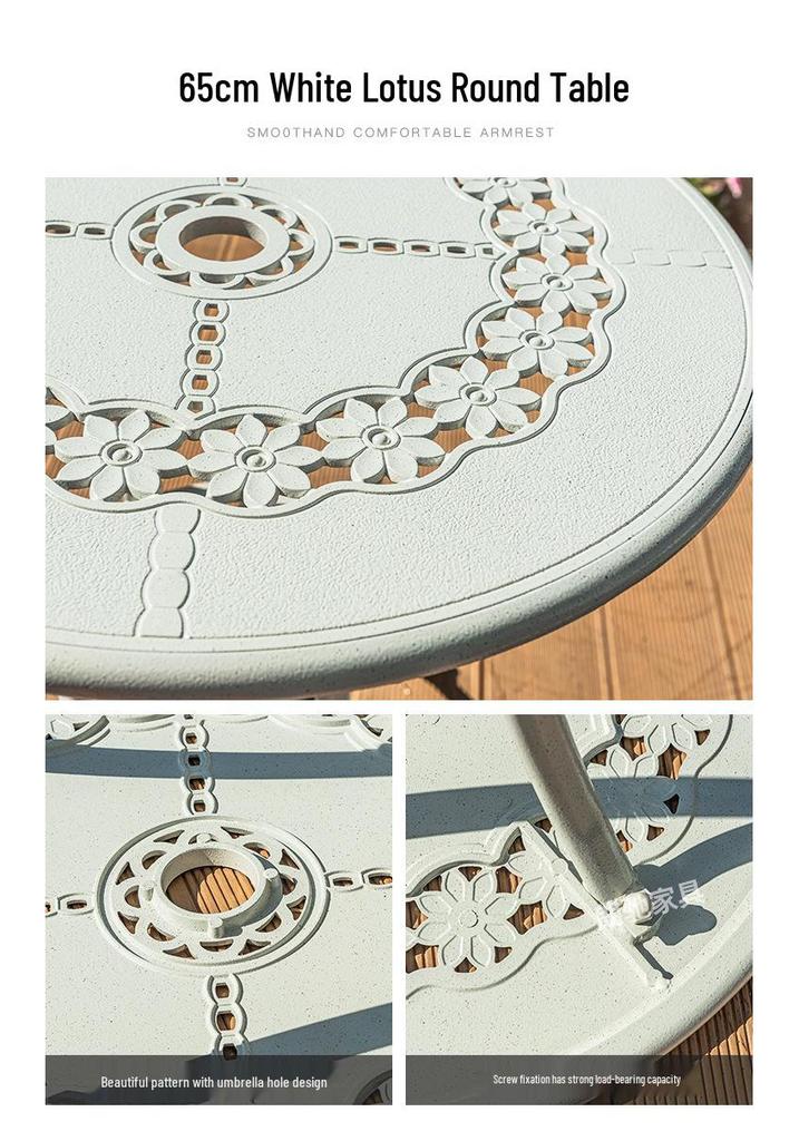White Wrought Iron Cast Aluminum Outdoor Patio Table and Chairs Set - Waterproof Villa Courtyard Garden Balcony Furniture
