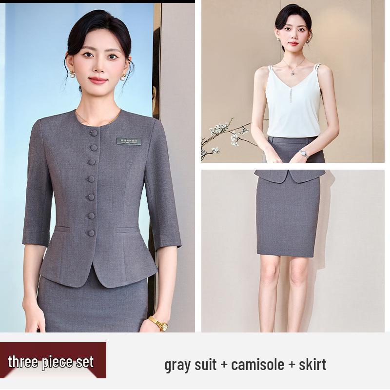 Women's Mid-Sleeve Professional Two-Piece Set for Spring/Summer/Autumn