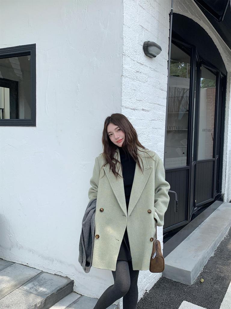 Q063 Women's Korean Style Cashmere Coat: Loose Fit, Versatile, Designer Wool Overcoat