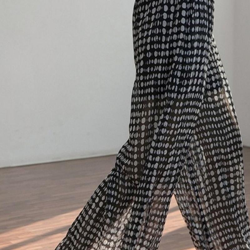 Polka Dot Wide Leg Pants Women's Summer Thin Lazy Ice Silk Casual Cool Sun Protection Beach Floral Chiffon Strolling Pants