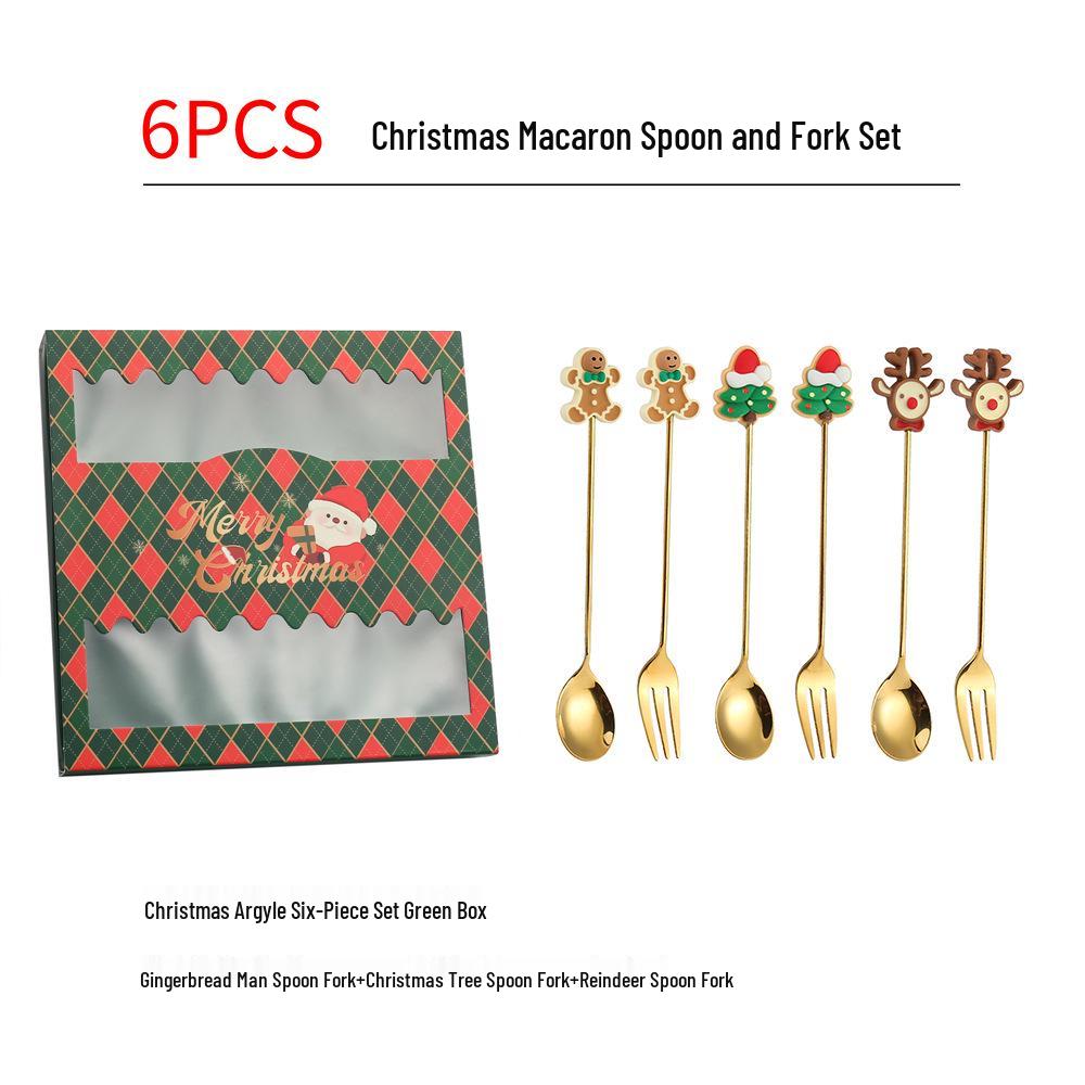 J Cross-border 430 Stainless Steel Christmas Dessert Spoon & Fork Set – Includes Ice Cream & Cake Utensils with Festive Elements