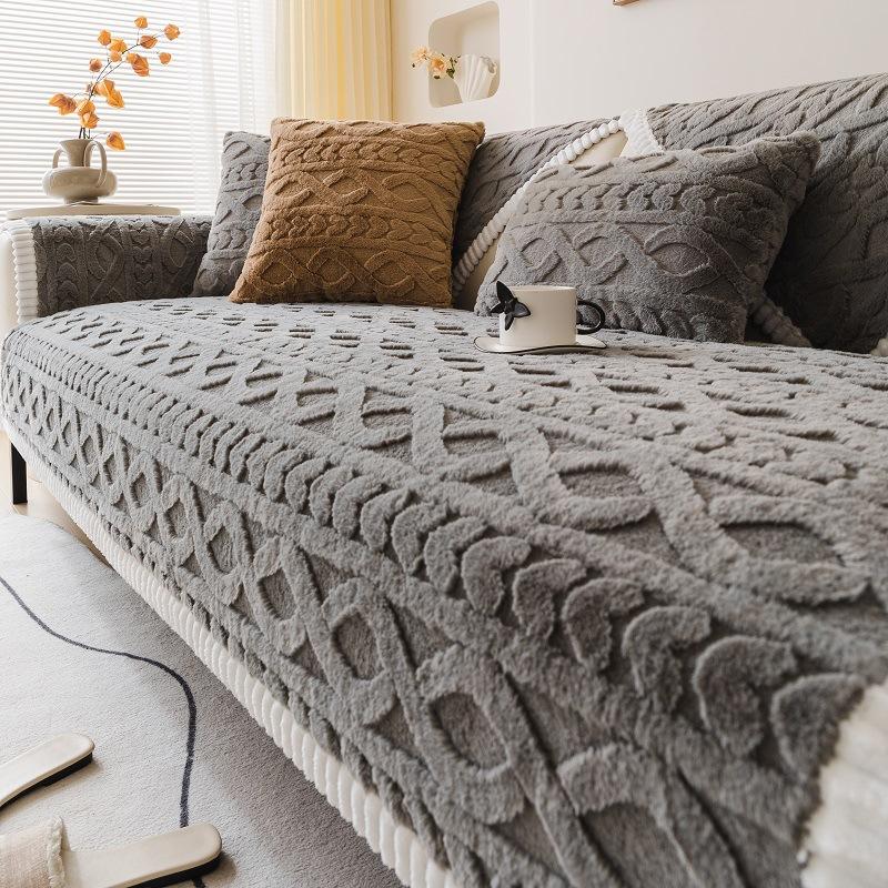 

Thicken Imitation Rabbit Fur Plush Sofa Slipcover Simple Fashionable Solid Color Light Luxury Home Decor Anti-Skid Sofa Cover 90x70cm 1pcs серый