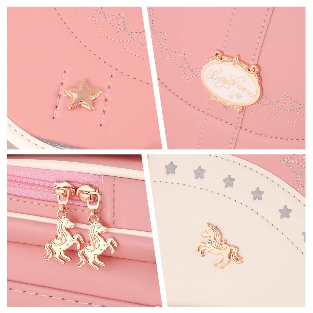 Latest Unicorn Model School Bag for Elementary School Premium Synthetic Leather and Pearl Reflective Metal Transparent Warranty Coulomb's Girls,