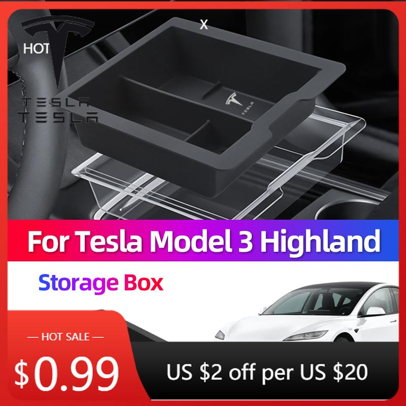 Car Sticker For Tesla Model 3 Highland Model Y Central Control Armrest Box Silicone Storage Front and Rear Storage Small Ice Box