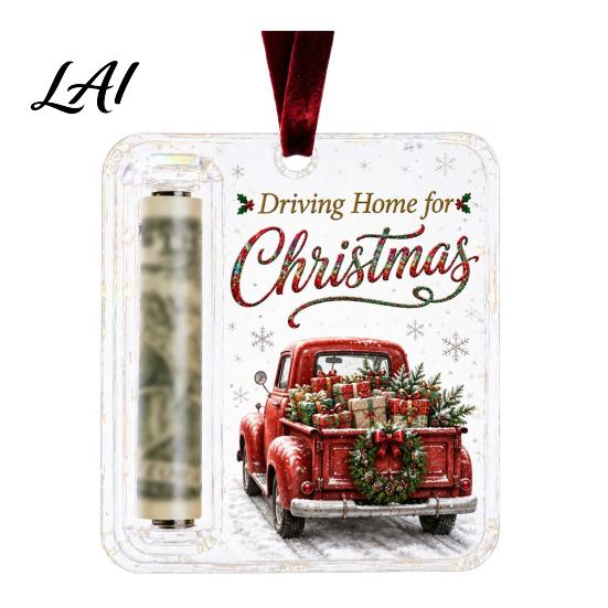 Christmas Tree Money Holder Retro Cash Pendant Decoration Transparent Acrylic Creative for Gifts Holiday Hanging Ornament with Card Slot Festive