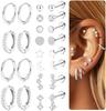 Bobisty 12 Paia Orecchini con Dorso Piatto per Donne Acciaio Chirurgico 316L Orecchini a Bottone Cerchi Set da Impilare Gioielli per Piercing Cartilagine Helix