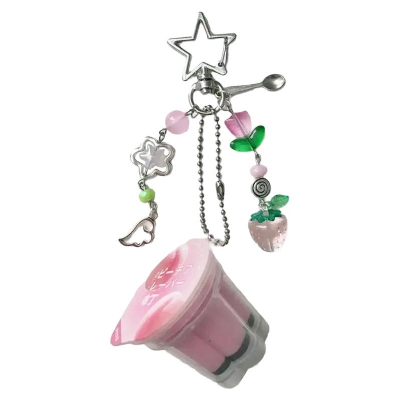 

Y2K Retro Egg Keychain Cute Pink Yellow Beaded Charm For Bags Backpacks Phones Plastic Resin Accessory Gift