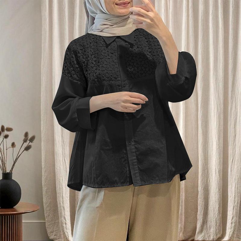 

ZANZEA Женская повседневная блузка с отложным воротником, длинным рукавом, пэчворком и крючком L