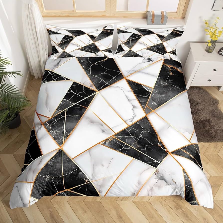 Comforter Marble Twin Queen Microfiber Geometric Bedding Set Modern Luxury Abstract Triangle Comforter For Girls Women