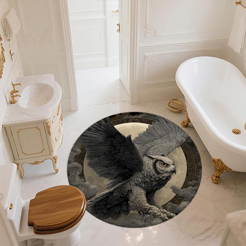 Smoke Wing-Spreading Owl,Round Area Rug,Carpet Rug for Living Room Bedroom Sofa Playroom Decor,Non-slip Floor Mat