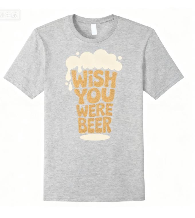 2025 Wish You Were Beer Humor Tee Funny Wordplay Print Cotton T-Shirt Pub Lover Gift Top for Men and Women