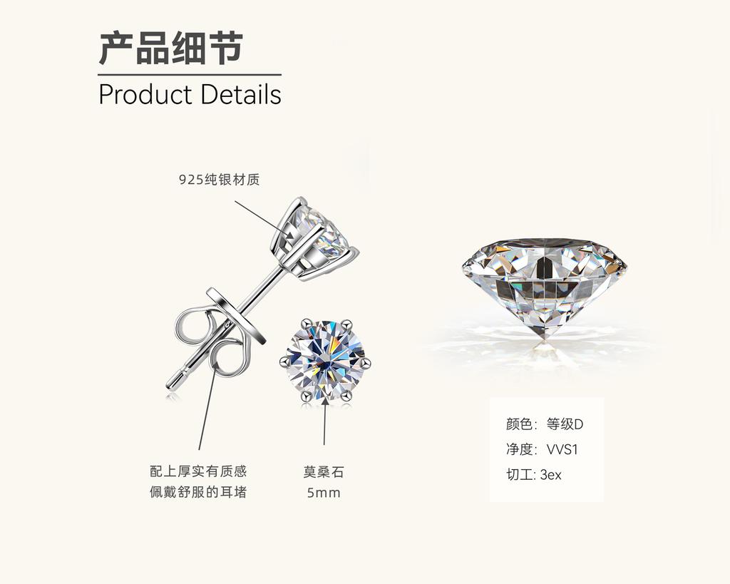Silvere Glam A Classic Six-prong Moissanite Stud Earrings With A High-end Feel Give A Gift To Her Best Friend
