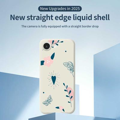 Für iPhone 16e Hülle Blau Liebe Rosa Blumenmuster Druck Gerader Rand TPU Handy Rückseite