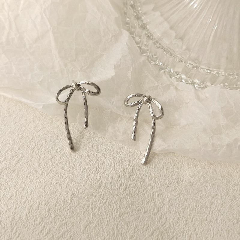 Exquisite Bow Stud Earrings for Women Hypoallergenic Piercing Silver Earings Accessories Jewelry