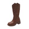 Embroidery v-mouth thick-soled thick-heeled western cowboy boots women's 2025 new retro round head hollow Martin boots high boots