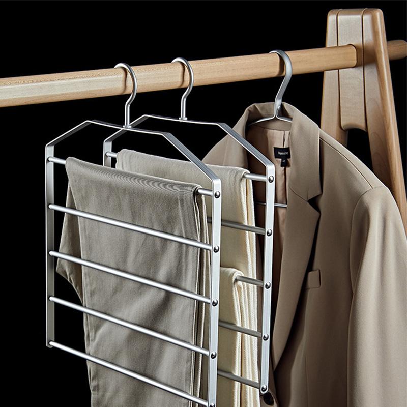 

1 шт. 5 в 1 вешалка для брюк Gold, многослойная вешалка для хранения брюк, галстука, шарфа, органайзер для шкафа из алюминиевого сплава