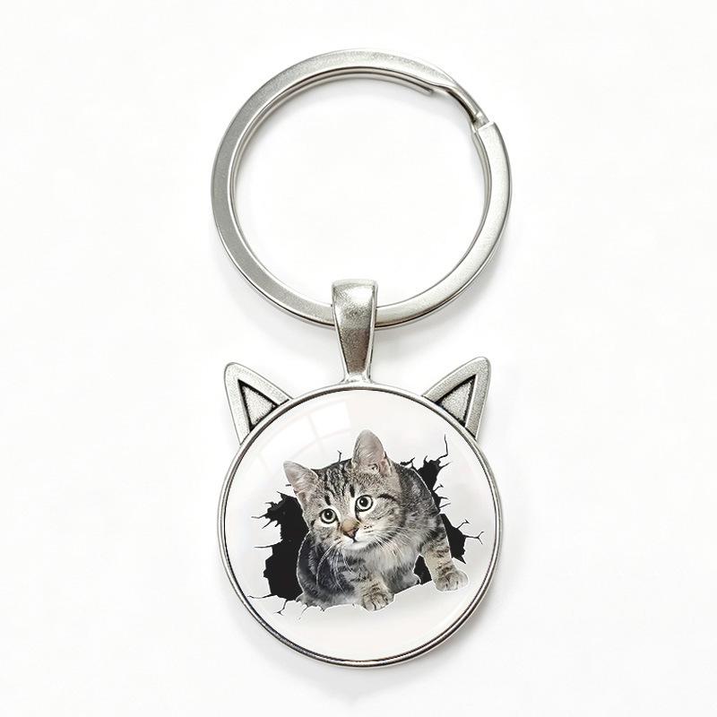 Yin Yang Double Cat Ear Gem Keychain - Trendy Unisex Alloy Accessory