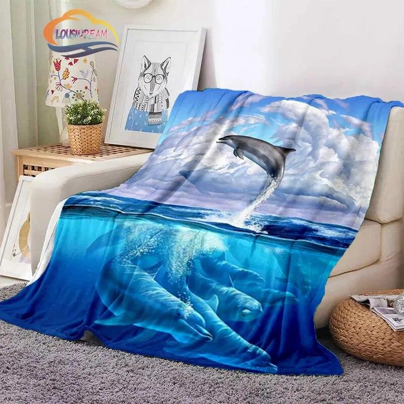 Sea Animal World Series Blanket Cute Oceanic Dolphins Super Soft Delphinids Pattern Sofa Bed Children's