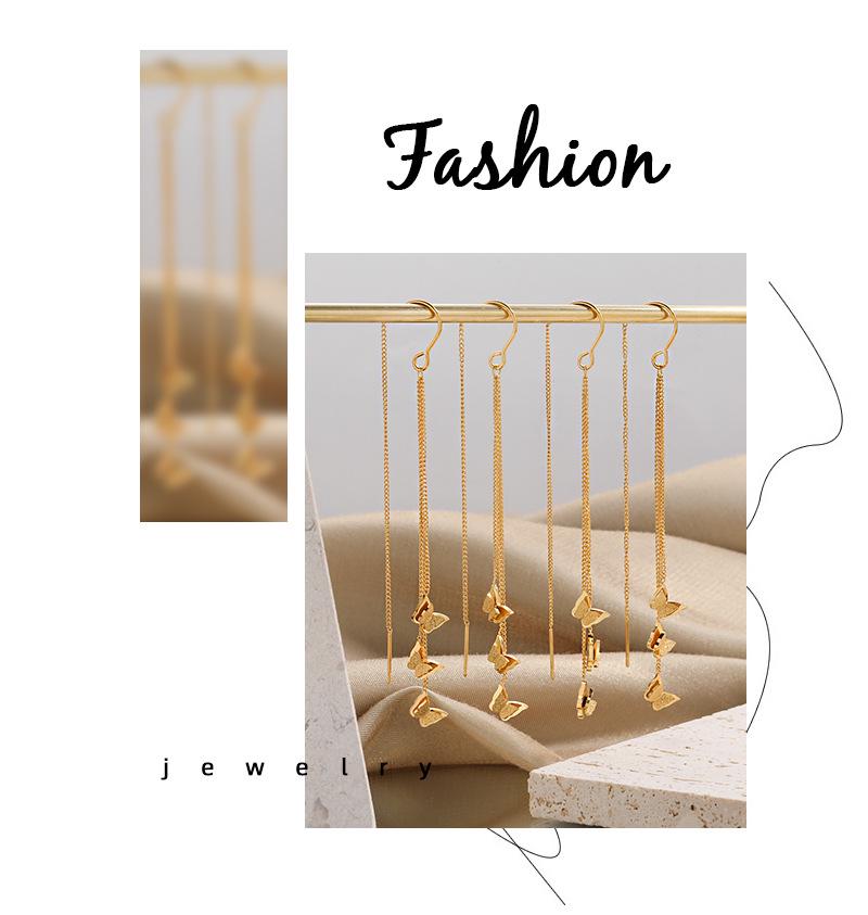 Fresh Sweet Long Butterfly Earrings for Women, Gold-Plated Titanium Steel, Fashionable and Unique Design from South Korea’s Dongdaemun
