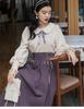 cute blouse and skirt set for top and bottoms with a bow Long Mori perfect for [LAVASEON] Mass-produced, 2-piece women. Midi-length tie. sleeves,