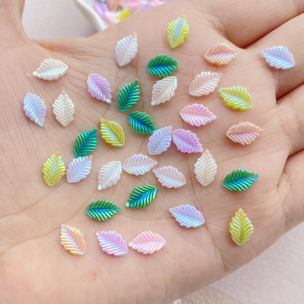

200Pcs Cute Mini Cartoon Colored Leaves Resin Figurine Crafts Cabochon Ornament Jewelry Manicure Hairpin Making Accessories 3X6mm