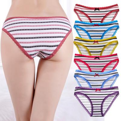 Damen Pantites Baumwolle Unterwäsche Frauen Sexy Low Rise Briefs Farben Streifen Unterhose Schlüpfer Dessous 6 PCS