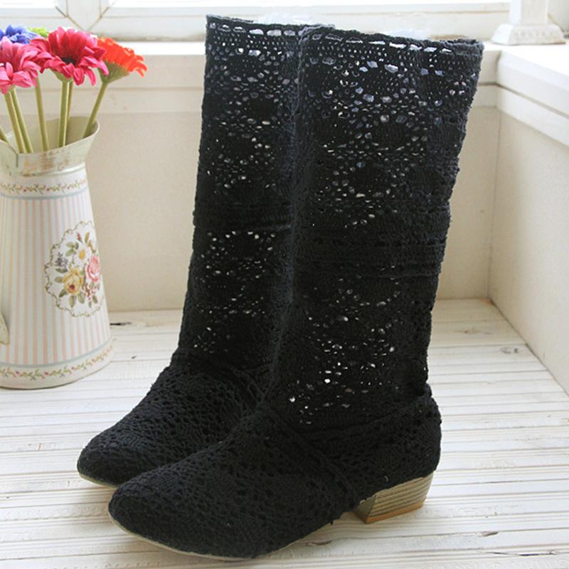 Cool boots women's new spring and summer hollow boots women's shoes medium boots women's boots net boots single boots sandals short boots