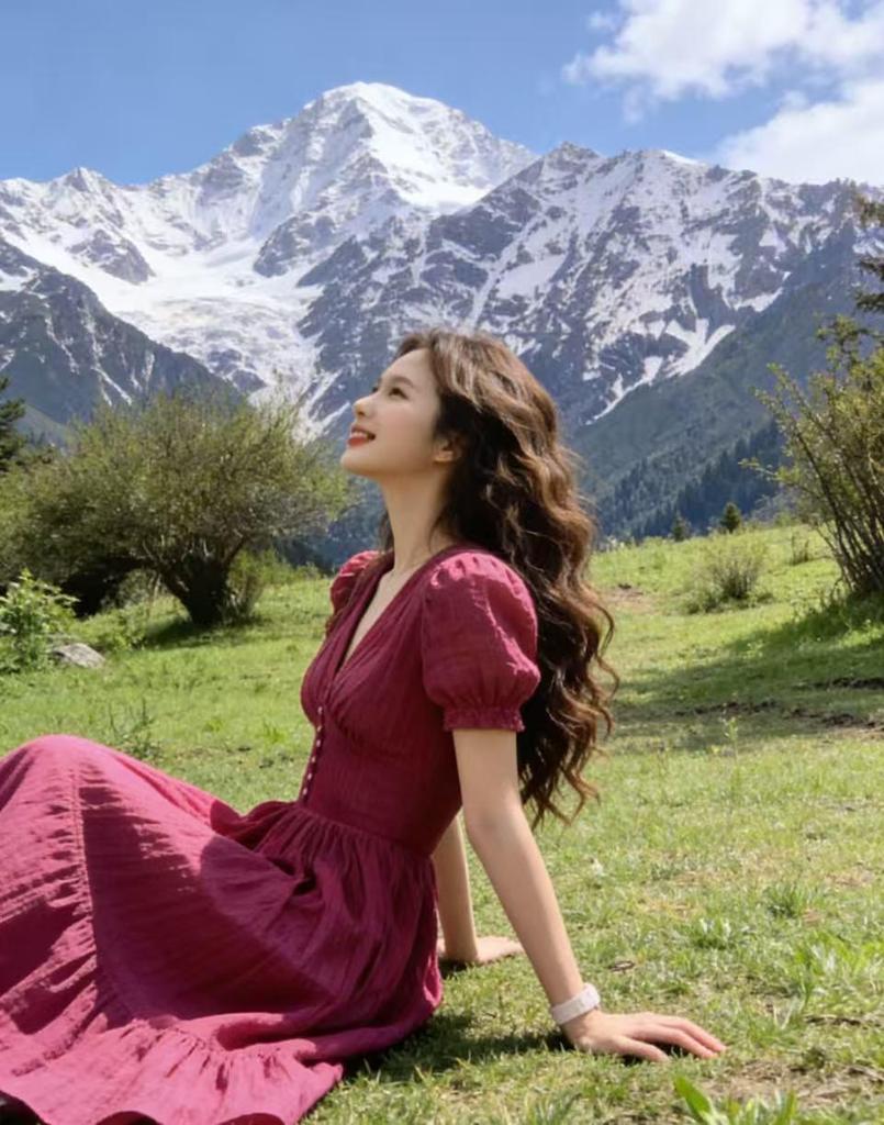 2026 Raspberry Off-Shoulder Petite Summer Maxi Dress - Elegant French Slimming Style for Women