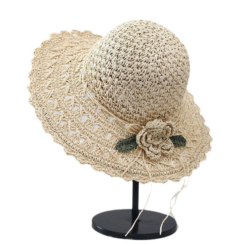 Beach hat hollow woven summer cool hat straw hat female sunshade flower foldable UV protection sun hat