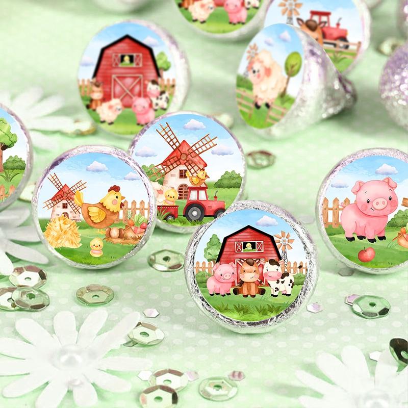 500pcs/roll Farm Animal Stickers Candy Bags Sealing Sticker Animal Stationery Stickers Farm Themed Brithday Party Decortions