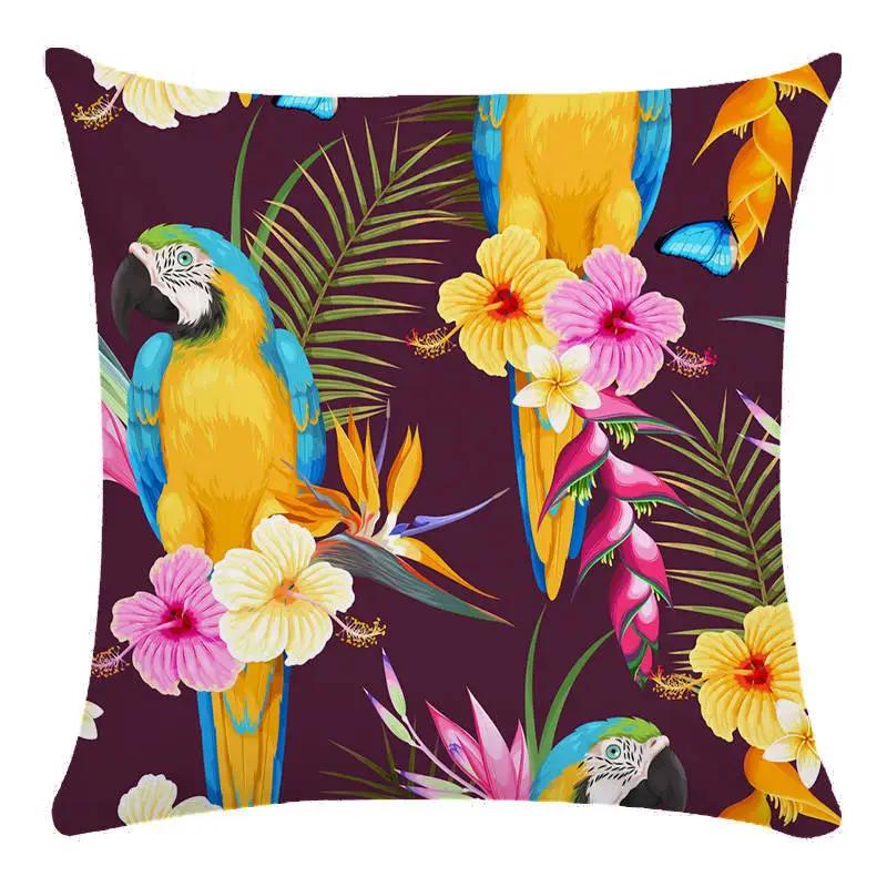 Colorful Parrot Flower Oil Painting Pattern Cushion Cover Sofa Decorative Pillow Cover Floral Pillowcase Home Decor 45X45Cm