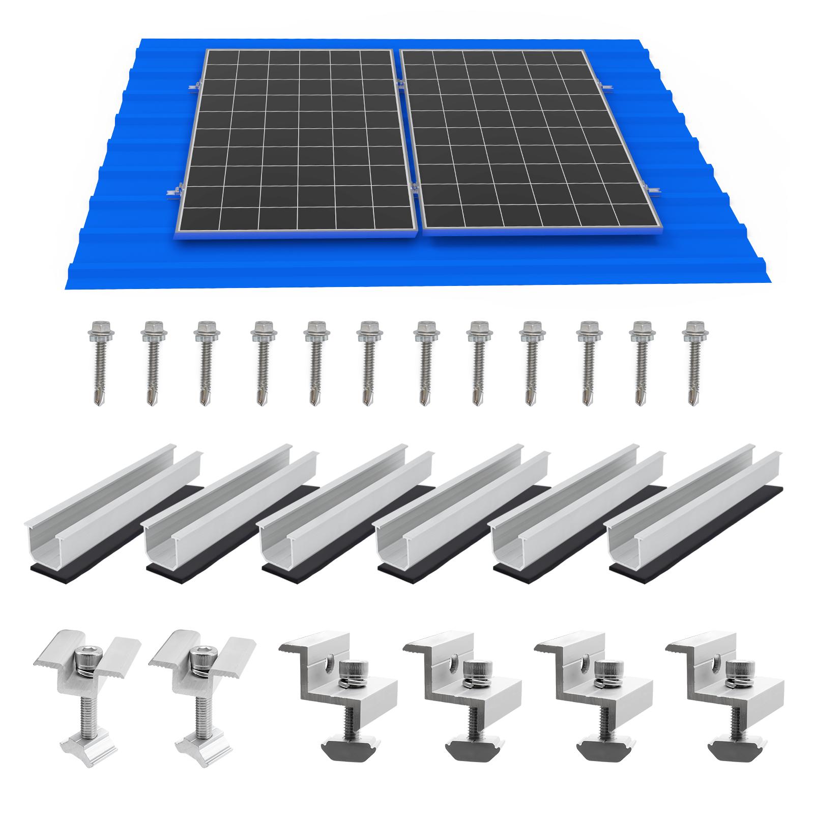 

14/12/10/6pcs Solar Panel Mounting Brackets Mid and End Clamps and Rails Kit for Roofing Solar Panels of Multiple Sized 6pcs