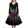 Women's Casual And Fashionable V-neck Long-sleeved Halloween Printed Dress