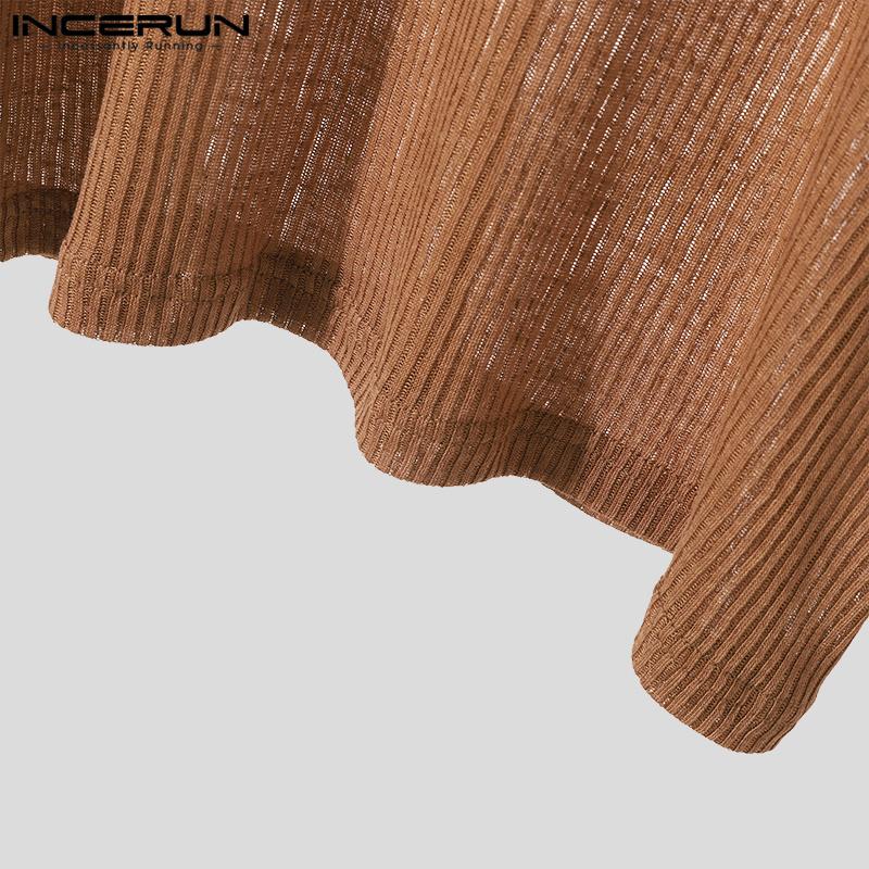 INCERUN Bărbați de primăvară cu mânecă lungă Topuri goale Casual See Through Pulovere tricotate