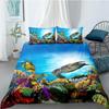 Ocean Duvet Cover Set Queen Double Size Polyester Ocean Animals Fishes Tortoise And Rainbow Color Coral Printed Comforter Cover