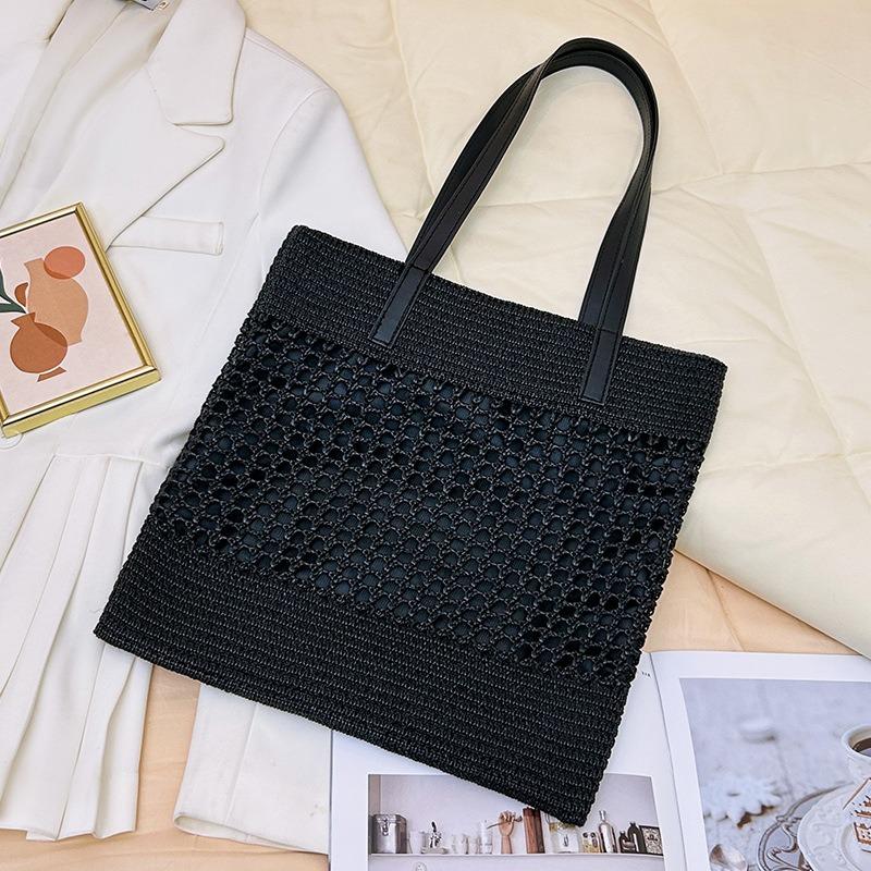 Summer Hollow Woven Handbag Temperament Sweet Women Shoulder Satchel Casual Large Capacity Shopping Bag