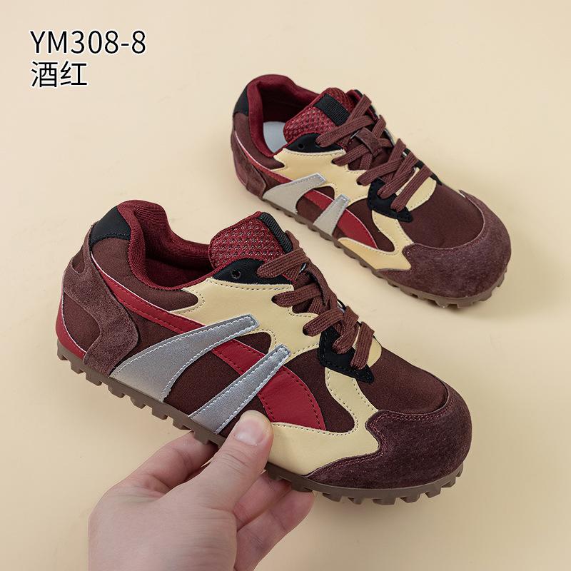 

Flat-bottomed leather German training shoes, new breathable retro casual Forrest Gump shoes in autumn 35 бордовый