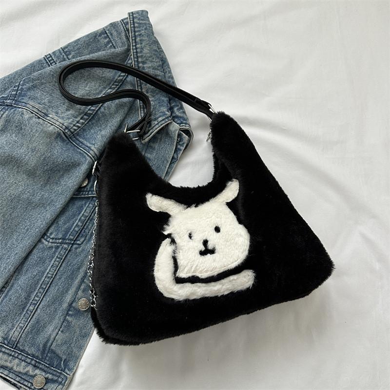 Soft Plush Cute Large Capacity Shoulder Bag For Women Stylish Cartoon Tote Bag