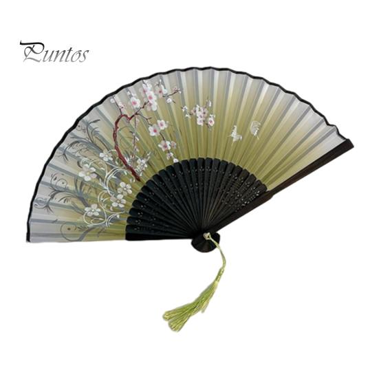 

Цветочный веер в китайском стиле, винтажный складной веер из искусственного шелка, ручной складной веер в бамбуковой рамке для свадьбы, косплея, вечеринки, танцев, реквизит J