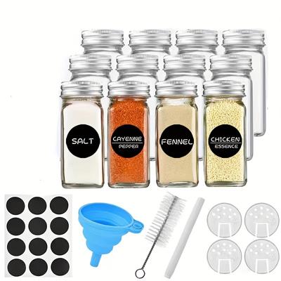 12 Uds., tarros de vidrio para especias con etiquetas, botellas de especias cuadradas vacías de 4oz, con tapas de coctelera y tapas metálicas herméticas