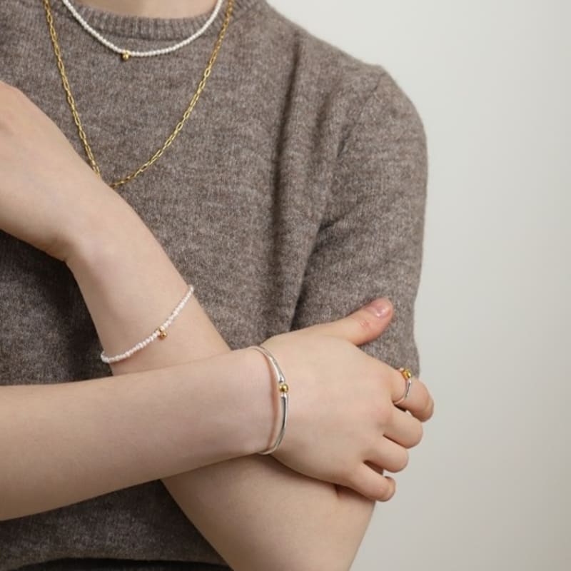 Ozel Silver925 Fresh Water Pearl Gold Point Bracelet PS164B